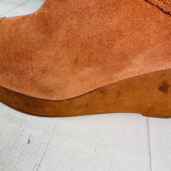 Lucky Brand Suede Slingback Wedge Sandal 7.5 Brown Peep Toe - See Wear/Read Desp - Picture 6 of 16